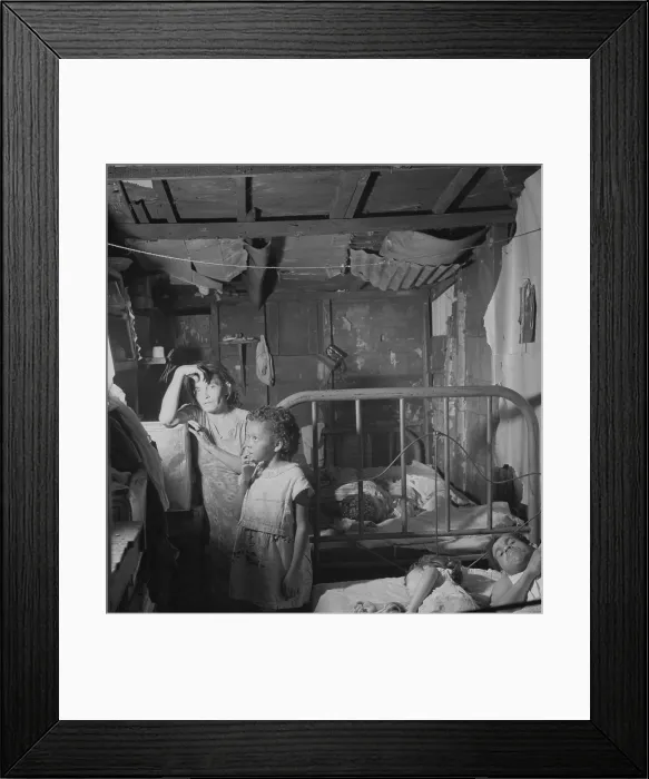 Framed Print : Five members of a family in a small bedroom of a worker's shack. San Juan, Puerto Rico. Jan. 1938. - (BSLOC_2015_1_212)