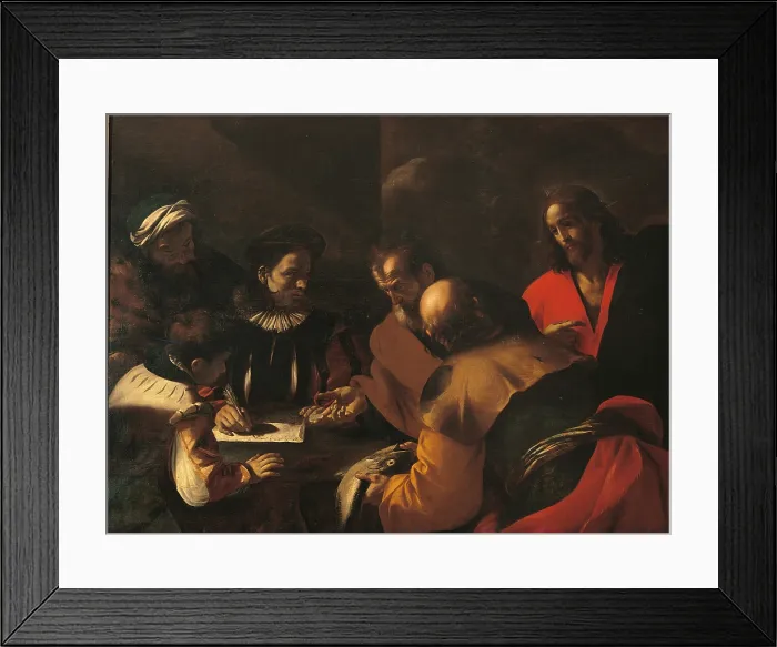 Framed Print : The toll of the coin, by Mattia Preti, 1640, 17th Century, oil on canvas, 143 x 193 cm - Italy, Lombardy, Milan, Brera Collection. Whole artwork view