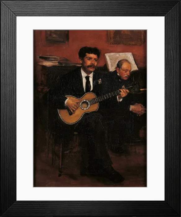 Framed Print : Lorenzo Pagans and Auguste Degas, by Edgar Degas, 1871 - 1872, 19th Century, oil on canvas - France, Paris, Muse d'Orsay. Whole artwork view. Double portrait with guitar Framed Print : Lorenzo Pagans and Auguste Degas, by Edgar Degas, 1871 - 1872, 19th Century, oil on canvas - France, Paris, Muse d'Orsay. Whole artwork view. Double portrait with guitar