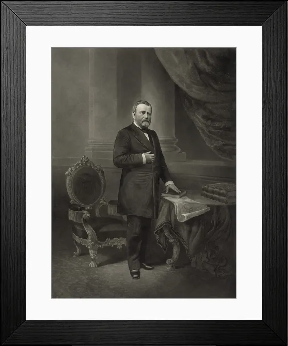 Framed Print : Ulysses S. Grant in full length portrait engraving based on a photograph by Anderson. It was published shortly after the former presidents death in July 1885 (BSLOC_2018_10_84)