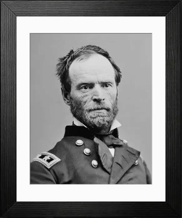 Framed Print : Major General William T. Sherman, Commander of the Union Armies of Tennessee and Georgia during the US Civil War. Photo by Mathew Brady Studio, c. 1863-70 (BSLOC_2018_10_87)