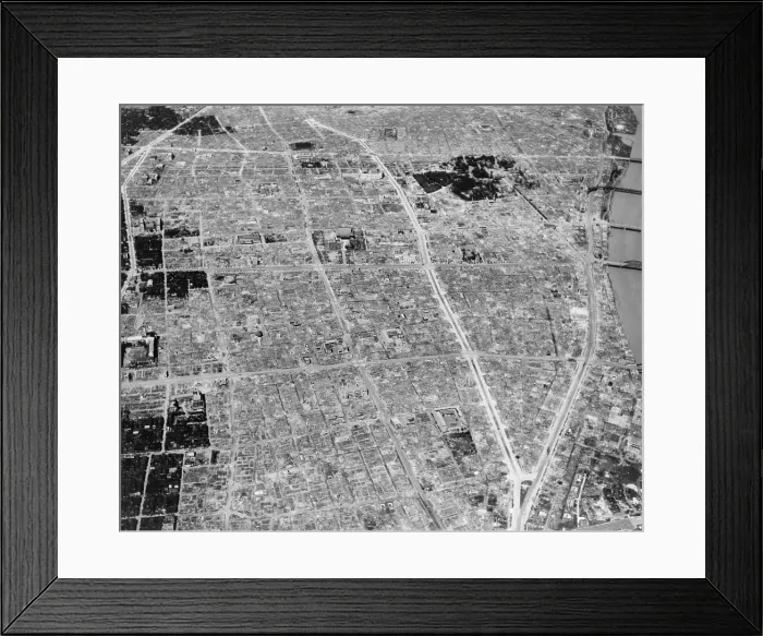 Framed Print : Aerial view of bomb damage in Tokyo, Japan, during the World War 2. 1945. (BSLOC_2014_10_121)