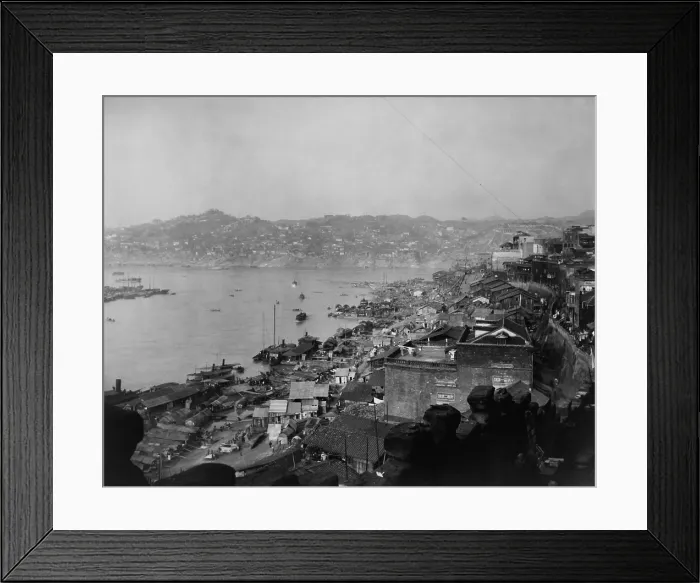 Framed Print : The riverfront of Chongqing (Chungking), China in Jan. 1944. The inland wartime capital of China absorbed over a million refugees from Japanese occupied areas