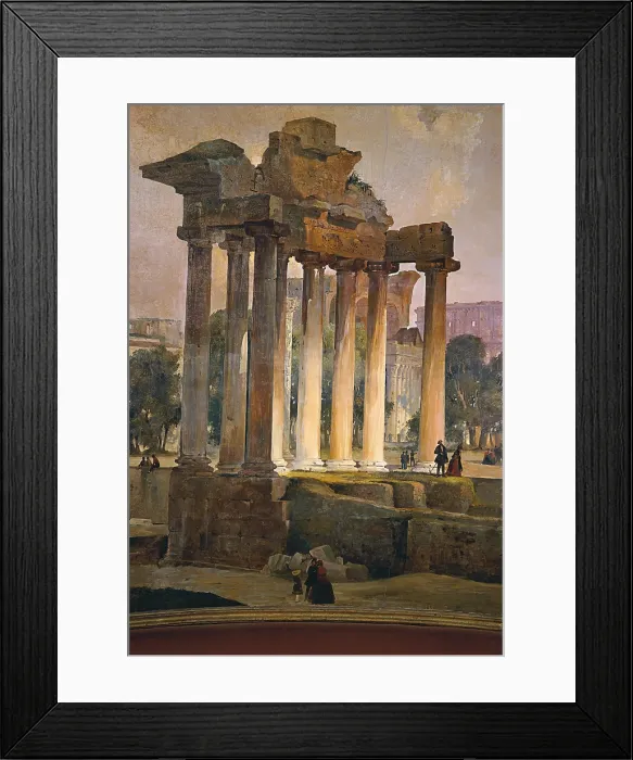 Framed Print : Roman Forum (Foro romano), by Ippolito Caffi, 1841, 19th Century, fresco - Italy, Veneto, Padua, Caff Pedrocchi. Detail. Remains of the Temple of Saturn in the Roman Forum