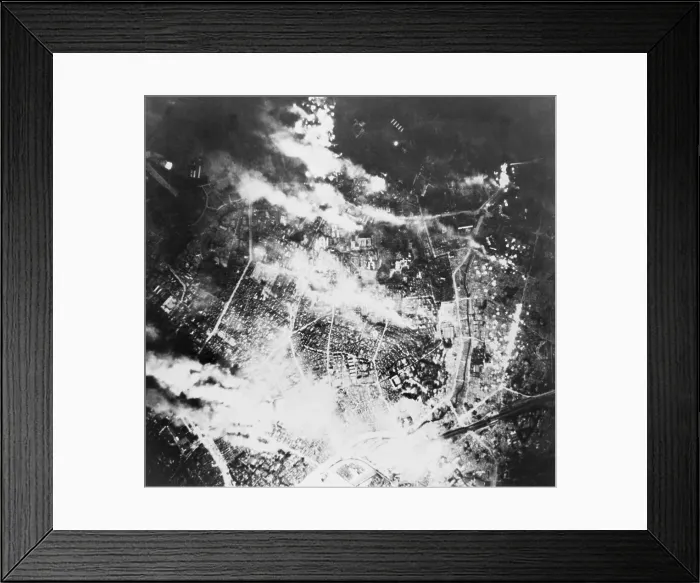 Framed Print : Aerial view of Tokyo burning following incendiary bombing by B-29s, on the night of May 26, 1945. World War 2. (BSLOC_2014_10_122) Framed Print : Aerial view of Tokyo burning following incendiary bombing by B-29s, on the night of May 26, 1945. World War 2. (BSLOC_2014_10_122)