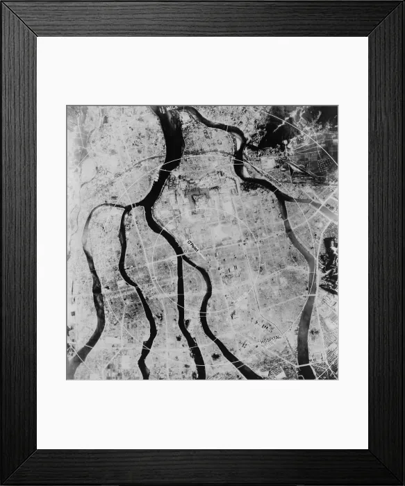 Framed Print : Aerial view of Hiroshima after the atomic bombing of August 6, 1945