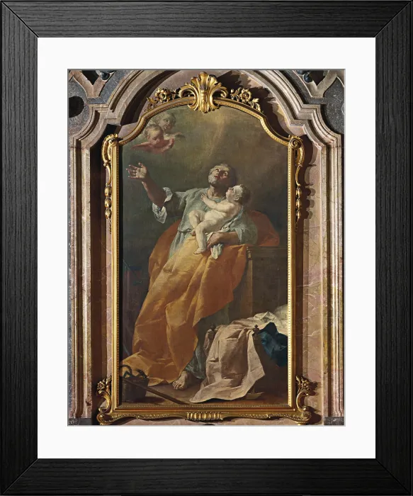 Framed Print : Saint Joseph and the Child, 1785, 18th Century, oil on canvas - Italy, Lombardy, Varese, Olgiate Olona, Church of Saint Joseph. Whole artwork view