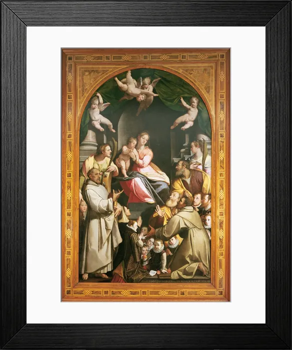Framed Print : Madonna with Child, the Saints Catherine, Francis, Antony, Thaddeus, Lucy and the Zuccari Family, by Federico Zuccari, 1583 - 1603, 16th Century, oil on canvas Framed Print : Madonna with Child, the Saints Catherine, Francis, Antony, Thaddeus, Lucy and the Zuccari Family, by Federico Zuccari, 1583 - 1603, 16th Century, oil on canvas