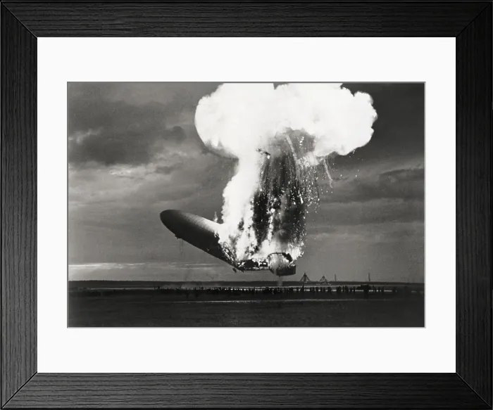 Framed Print : Left side view of German airship Hindenburg burning, at Lakehurst, N.J. May 6, 1937