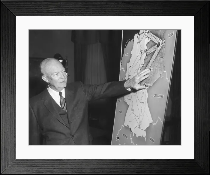 Framed Print : President Eisenhower with a map of Berlin he used in his broadcast speech to the Nation. March 16, 1959
