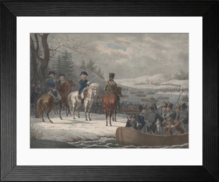 Framed Print : American Revolution. Continential Army manning boats in the Delaware River to assault a camp of 1, 500 Hessian mercenaries at Trenton, New Jersey, Dec. 25, 1776. (BSLOC_2019_3_119)