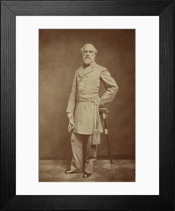 Framed Print : Confederate General Robert E. Lee, in dress uniform with waist sash, sword, and gloves. 1863 photo by Julian Vannerson (BSLOC_2018_10_97) Framed Print : Confederate General Robert E. Lee, in dress uniform with waist sash, sword, and gloves. 1863 photo by Julian Vannerson (BSLOC_2018_10_97)