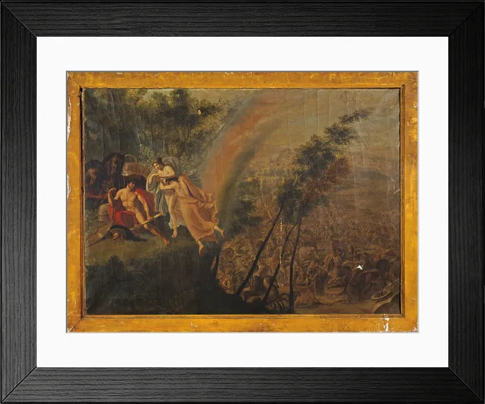 Framed Print : Thetis comforting Achilles, by Luigi Ademolli, 1750 - 1799, 18th century, oil on canvas, 97 x 135 cm - Italy, Lombardy, Milan, Brera Academy of Fine Arts. Whole artwork view