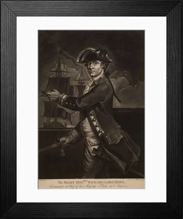 Framed Print : Richard Lord Howe, Commander in Chief of his Majestys Fleets in America. Howe served in Boston, New York, and Philadelphia campaigns