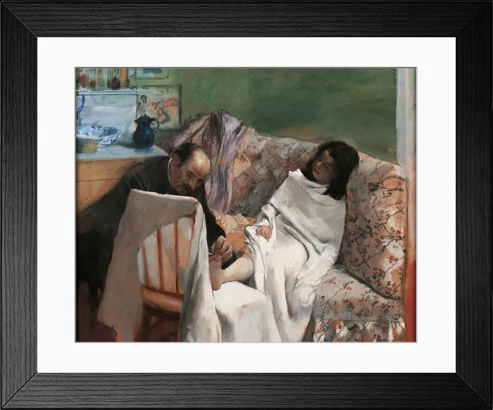 Framed Print : The Pedicure, by Edgar Degas, 1873, 19th Century, oil on canvas - France, Paris, Muse d'Orsay. Detail. A woman covered with a white sheet, on a sofa getting a pedicure