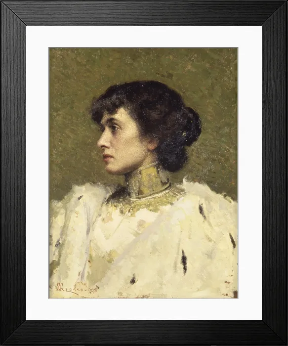 Framed Print : Lady in Ermine, by Giacomo Grosso, 1905, 20th Century, oil on cardboard - Italy, Liguria, Genoa, Modern Art Civic Gallery. Whole artwork view
