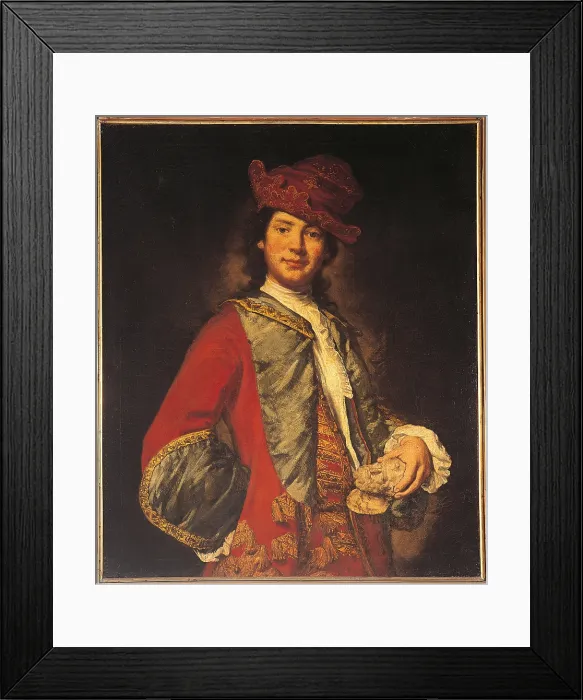 Framed Print : Portrait of a Young Man with sculpture, by Vittore Ghislandi also known as Fra Galgario, 1725, 18th Century, oil on canvas - Private collection. Whole artwork view
