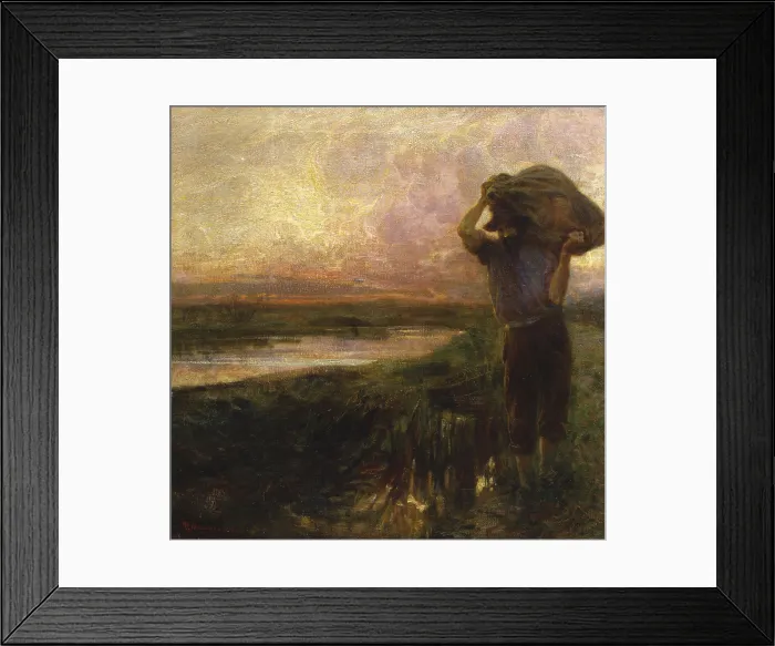 Framed Print : Vesper at Torre del Lago, by Plinio Nomellini, 1901, 20th Century, oil on canvas - Private collection. Whole artwork view. A worker back from work Framed Print : Vesper at Torre del Lago, by Plinio Nomellini, 1901, 20th Century, oil on canvas - Private collection. Whole artwork view. A worker back from work