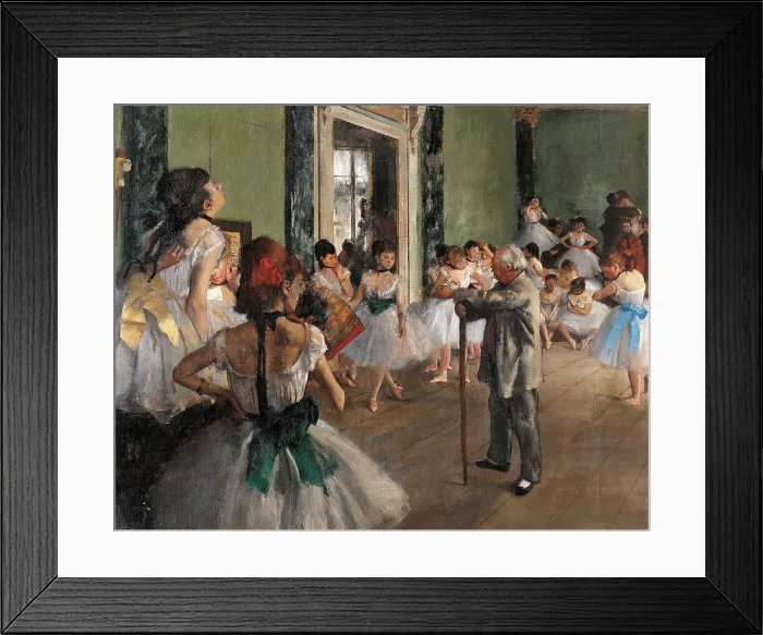 Framed Print : The dance class, by Edgar Degas, 1873, 19th Century, oil on canvas - France, Paris, Muse d'Orsay. Detail. A group of dancers and a old teacher with a stick