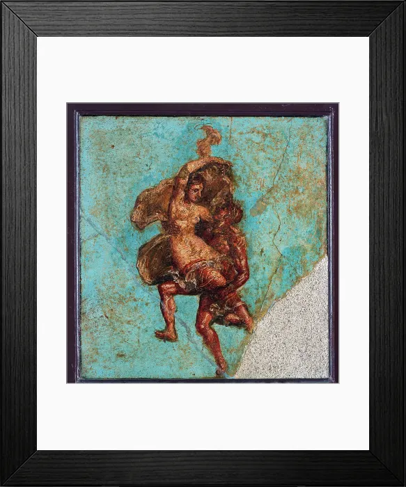 Framed Print : Couple in Flight, by unknown artist, 62-79, 1st Century A.D. ripped fresco, 47 x 44 cm - Italy, Campania, Naples, National Archaeological Museum, Room LXXII, inv. 9134 Framed Print : Couple in Flight, by unknown artist, 62-79, 1st Century A.D. ripped fresco, 47 x 44 cm - Italy, Campania, Naples, National Archaeological Museum, Room LXXII, inv. 9134