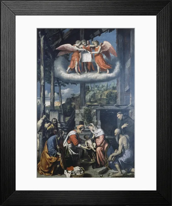 Framed Print : Nativity of Jesus - Adoration of the Shepherds (Nativit - Adorazione dei pastori), by Alessandro Bonvicino known as Il Moretto da Brescia, 16th Century, oil on canvas - Italy Framed Print : Nativity of Jesus - Adoration of the Shepherds (Nativit - Adorazione dei pastori), by Alessandro Bonvicino known as Il Moretto da Brescia, 16th Century, oil on canvas - Italy