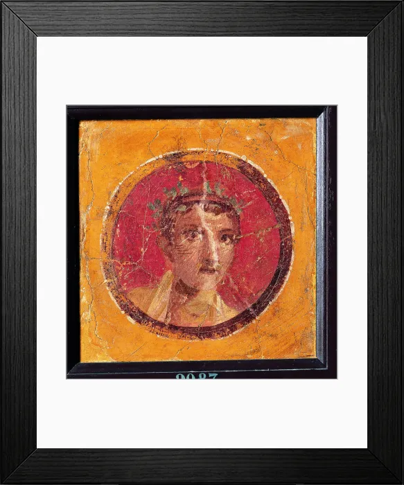 Framed Print : Young Man with Crown, by unknown artist, 45-79, 1st Century A.D. ripped fresco, 24 x 24 cm - Italy, Campania, Naples, National Archaeological Museum, Room LXXVIII, inv. 9087