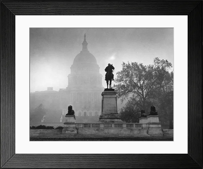 Framed Print : U.S. Capitol on an atmospheric day, Nov. 14, 1953. The statue of Civil War General Ulysses S. Grant, 1922, is the second largest equestrian statue in the United States Framed Print : U.S. Capitol on an atmospheric day, Nov. 14, 1953. The statue of Civil War General Ulysses S. Grant, 1922, is the second largest equestrian statue in the United States