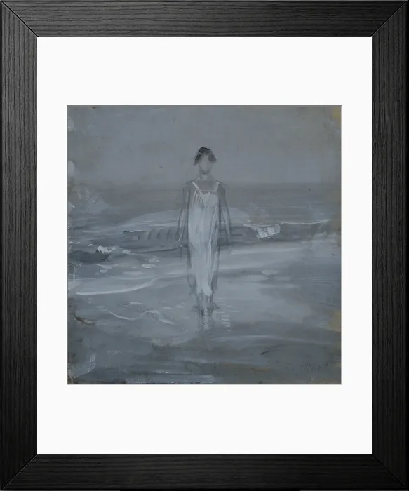 Framed Print : Woman at the water's edge (Donna sulla battigia), by Francesco Paolo Michetti, 1910, 20th Century, tempera on canvas - Private Collection. Whole artwork view
