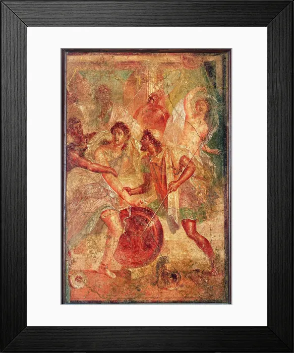 Framed Print : Achilles in Sciro, by unknown artist, 62-79, 1st Century A.D. ripped fresco, 148 x 100 cm - Italy, Campania, Naples, National Archaeological Museum, Room LXXII, inv. 9110 Framed Print : Achilles in Sciro, by unknown artist, 62-79, 1st Century A.D. ripped fresco, 148 x 100 cm - Italy, Campania, Naples, National Archaeological Museum, Room LXXII, inv. 9110