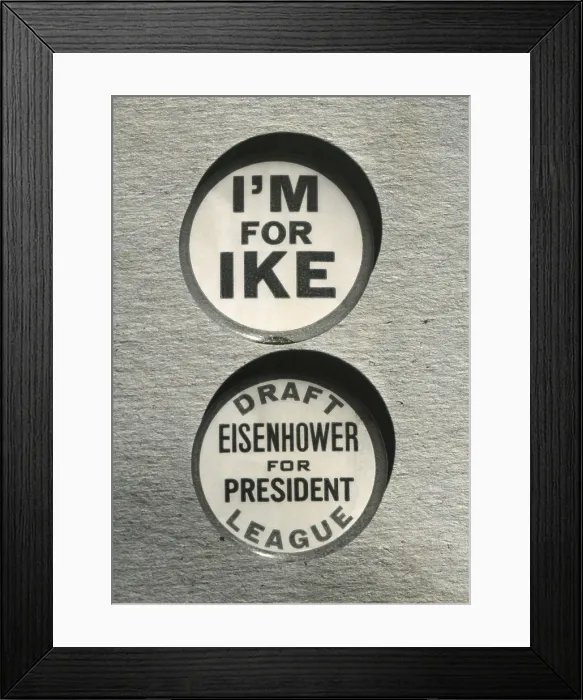 Framed Print : 1948 Campaign Buttons of the Draft Eisenhower for President League'. Oct. 16, 1948. - (BSLOC_2014_16_3)