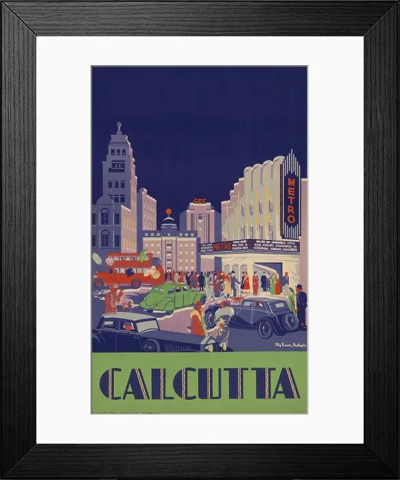 Framed Print : 1938 travel poster shows people gathered by the newly opened Metro Cinema in Calcutta. (BSLOC_2015_14_211) Framed Print : 1938 travel poster shows people gathered by the newly opened Metro Cinema in Calcutta. (BSLOC_2015_14_211)