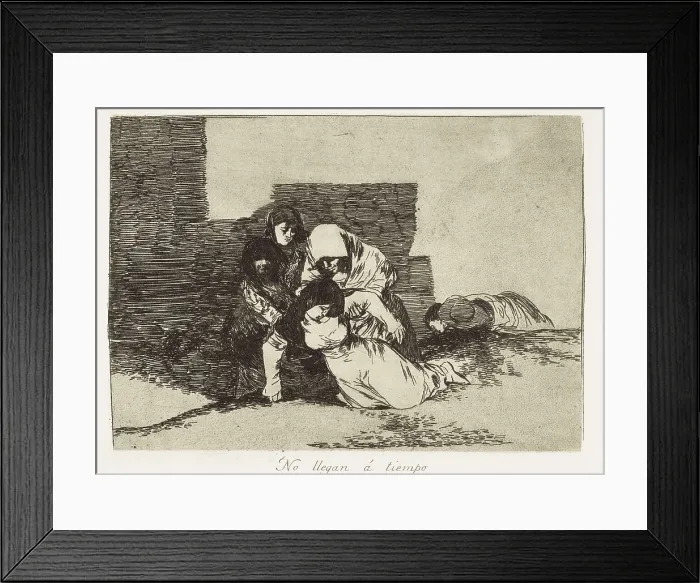 Framed Print : GOYA Y LUCIENTES, Francisco de (1746-1828). They do not arrive in time. 1810-1820. Plate 52 of 'The Disasters of War'. Etching. SPAIN. Madrid. National Library