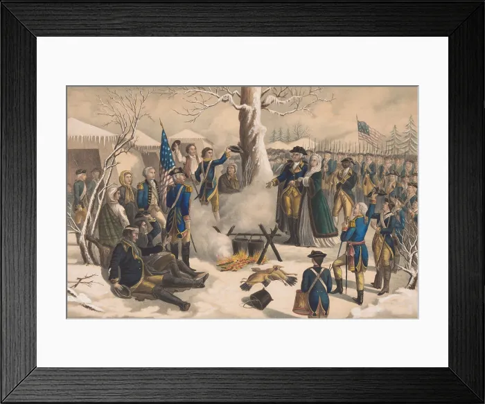 Framed Print : American Revolution. Valley Forge, Pennsylvania. Gen. George Washington and wife, Martha, visiting the troops at Valley Forge, on Christmas Day 1777
