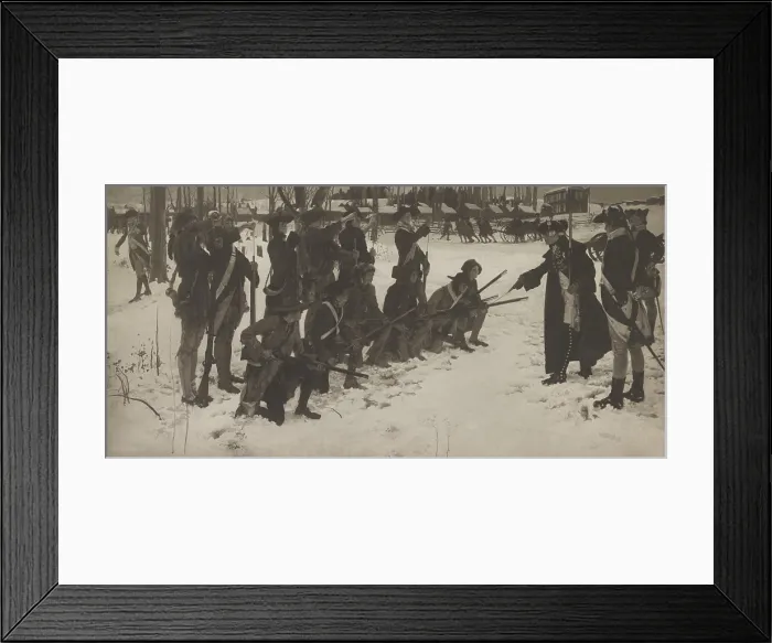 Framed Print : American Revolution. Valley Forge, Pennsylvania, Winter 1777. Major General Baron von Steuben, drilling Continential Army soldiers at Valley Forge in 1778