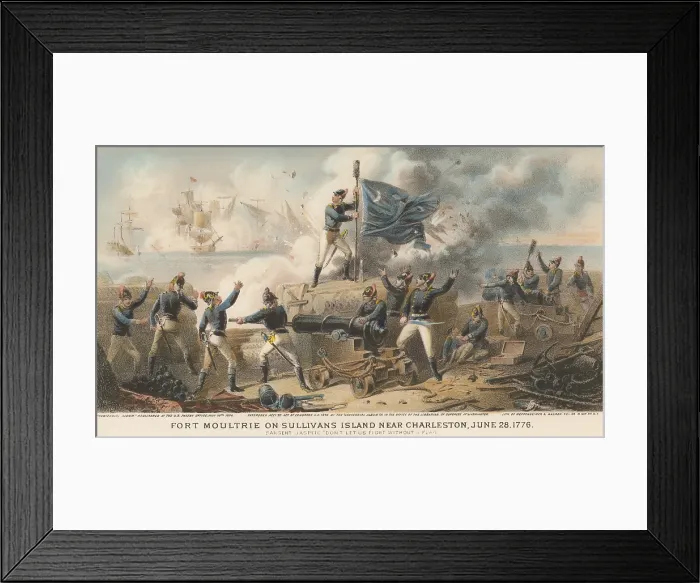 Framed Print : American Revolution. The British navy bombard the fort on Sullivans Island near Charleston, June 28, 1776