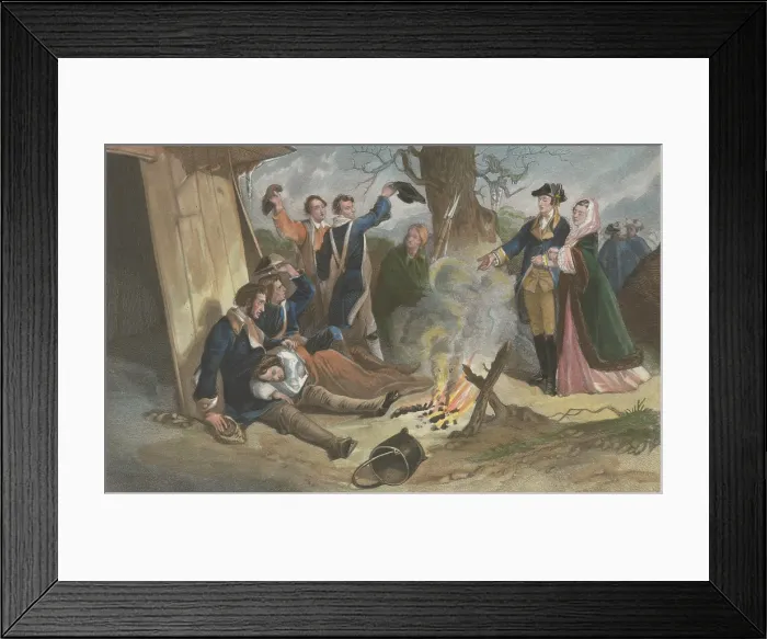 Framed Print : American Revolution. Valley Forge, Pennsylvania, Winter 1777-1778. Washington and his wife visiting the soldiers camp during the cold winter Framed Print : American Revolution. Valley Forge, Pennsylvania, Winter 1777-1778. Washington and his wife visiting the soldiers camp during the cold winter