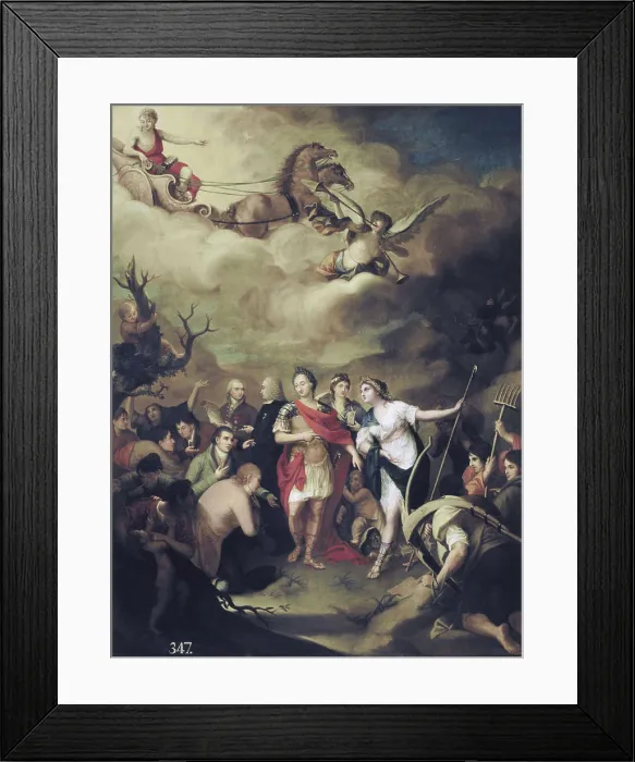 Framed Print : ALONSO DEL RIVERO, Jos (18th century). Charles III handing over the lands of Sierra Morena to the settlers. Oil on canvas. SPAIN. Madrid. St. Fernando Royal Academy Museum