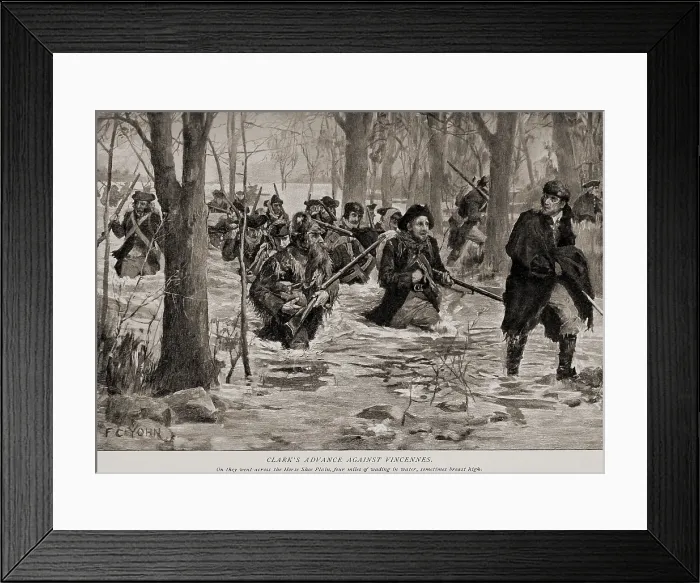 Framed Print : American Revolution, March on Vincennes, to capture the British Fort Sackville, in present day Vincennes, Indiana Framed Print : American Revolution, March on Vincennes, to capture the British Fort Sackville, in present day Vincennes, Indiana