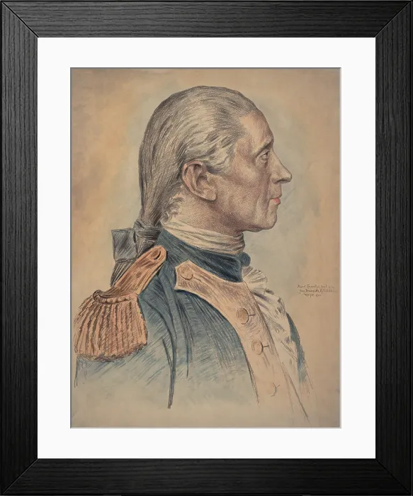 Framed Print : Captain John Paul Jones, Continential Navy, by Albert Rosenthal. The 1920 color lithograph was created from a 1780 bust by Jean-Antoine Houdon