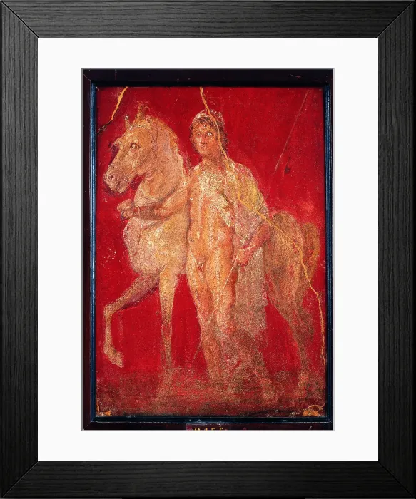 Framed Print : Dioscuro, by unknown artist, 62-79, 1st Century A.D. ripped fresco, 77 x 55 cm - Italy, Campania, Naples, National Archaeological Museum, Room LXXII, inv. 9455 Framed Print : Dioscuro, by unknown artist, 62-79, 1st Century A.D. ripped fresco, 77 x 55 cm - Italy, Campania, Naples, National Archaeological Museum, Room LXXII, inv. 9455