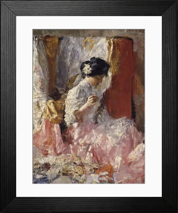 Framed Print : Girl Sewing, by Antonio Mancini, 1914, 20th Century, oil on canvas - Italy, Lazio, Rome, Gallery of National Academy of Saint Lucas. Whole artwork view Framed Print : Girl Sewing, by Antonio Mancini, 1914, 20th Century, oil on canvas - Italy, Lazio, Rome, Gallery of National Academy of Saint Lucas. Whole artwork view