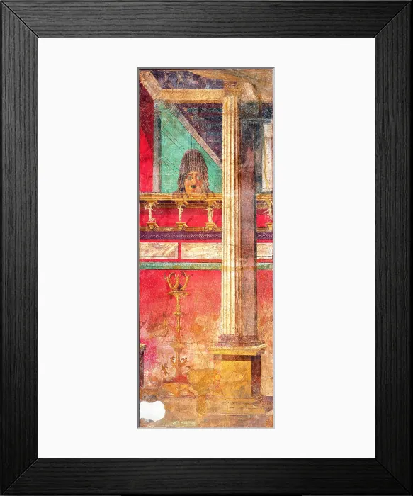 Framed Print : Architectures with Masks, by unknown artist, c. 60, 1st Century B.C. ripped fresco, 337 x 120 cm - Italy, Campania, Naples, National Archaeological Museum, Room LXVII, inv Framed Print : Architectures with Masks, by unknown artist, c. 60, 1st Century B.C. ripped fresco, 337 x 120 cm - Italy, Campania, Naples, National Archaeological Museum, Room LXVII, inv