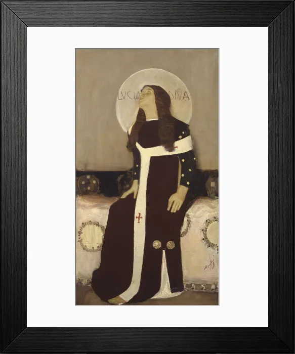 Framed Print : Saint Lucia, by Giulio Bargellini, 1905, 20th Century, oil on canvas - Private collection. Whole artwork view. The saint with blind eyes facing high Framed Print : Saint Lucia, by Giulio Bargellini, 1905, 20th Century, oil on canvas - Private collection. Whole artwork view. The saint with blind eyes facing high