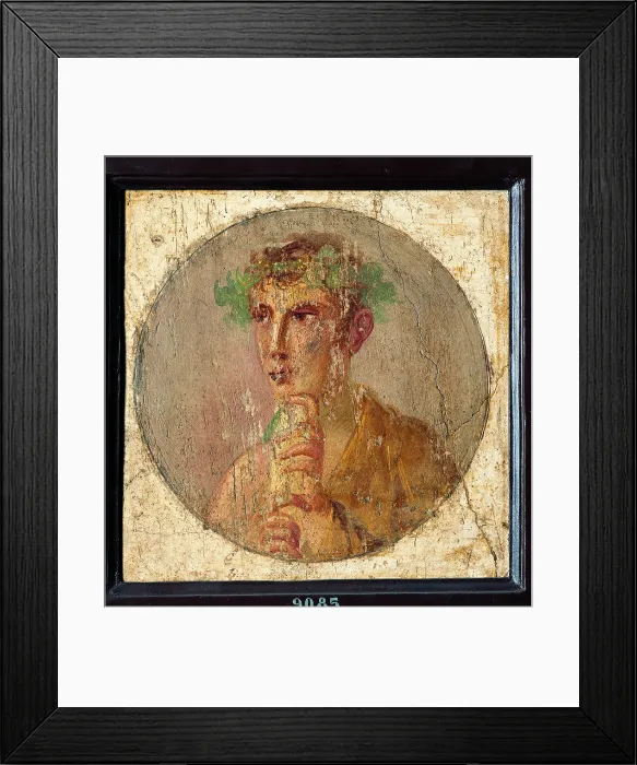 Framed Print : Young with Reel, by unknown artist, 55-79, 1st Century A.D. ripped fresco, 40 x 40 cm - Italy, Campania, Naples, National Archaeological Museum, Room LXXVIII, inv. 9085