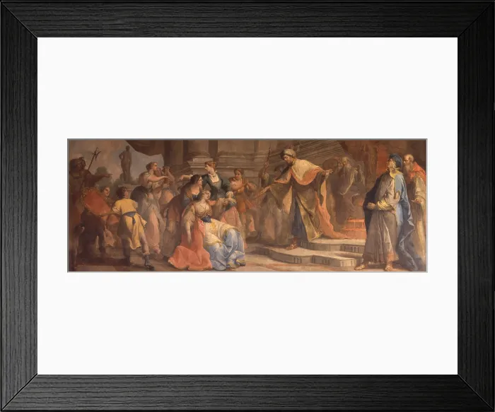 Framed Print : Esther fainting in front of Assuero, by Gaetano Zompini, 18th Century, canvas - Italy, Veneto, Venice, Scuola Grande dei Carmini. Whole artwork view Framed Print : Esther fainting in front of Assuero, by Gaetano Zompini, 18th Century, canvas - Italy, Veneto, Venice, Scuola Grande dei Carmini. Whole artwork view