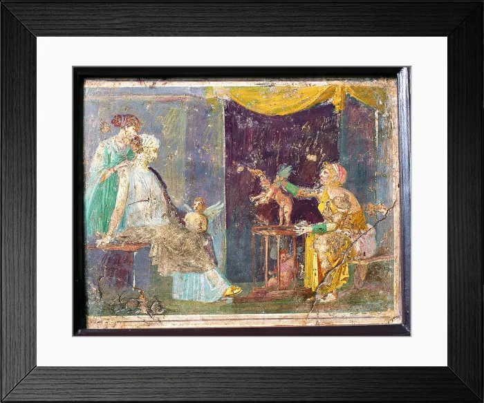 Framed Print : Seller of Cupids, by unknown artist, 1-45 A.D. 1st Century, ripped fresco, 29 x 35 cm - Italy, Campania, Naples, National Archaeological Museum, Room LXVIII, inv. 9180 Framed Print : Seller of Cupids, by unknown artist, 1-45 A.D. 1st Century, ripped fresco, 29 x 35 cm - Italy, Campania, Naples, National Archaeological Museum, Room LXVIII, inv. 9180
