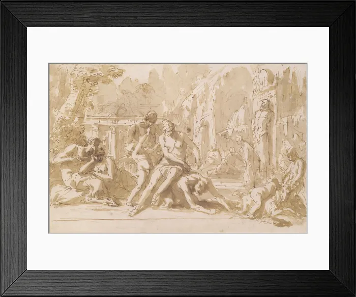 Framed Print : Bacchanal, by Sebastiano Ricci, 1720, 18th Century, black pen, pencil, ink and light brown watercolor on paper - Italy, Veneto, Venice, Academy Galleries. Whole artwork view Framed Print : Bacchanal, by Sebastiano Ricci, 1720, 18th Century, black pen, pencil, ink and light brown watercolor on paper - Italy, Veneto, Venice, Academy Galleries. Whole artwork view