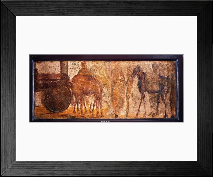 Framed Print : Cart with Mules, by unknown artist, 62-79, 1st Century A.D. ripped fresco, 34 x 84 cm - Italy, Campania, Naples, National Archaeological Museum, Room LXXVIII, inv. 9057 Framed Print : Cart with Mules, by unknown artist, 62-79, 1st Century A.D. ripped fresco, 34 x 84 cm - Italy, Campania, Naples, National Archaeological Museum, Room LXXVIII, inv. 9057