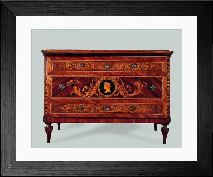 Framed Print : Chest of drawers, by Giuseppe Maggiolini, 1790, 18th century, veneered and inlaid rosewood - Italy, Lombardy, Milan, Castello Sforzesco, Municipal Collections of Applied Art