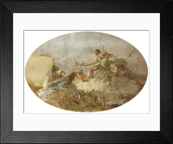 Framed Print : Peace offering an Olive Branch to Bellona, by Costantino Cedini, 1770 - 1790 ca. 18th Century, fresco - Italy, Veneto, Padua, Maldura palace. Whole artwork view
